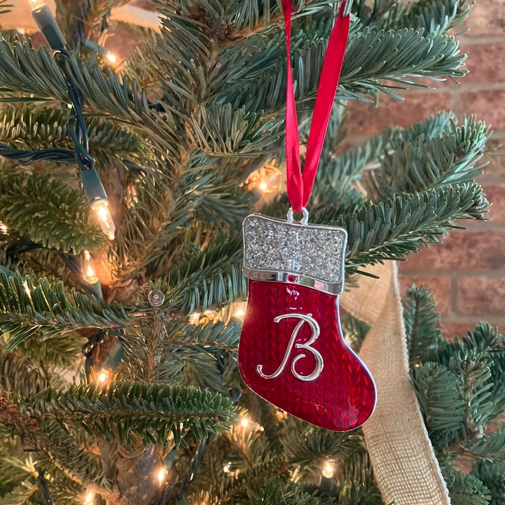 Little stocking ornament with the letter “B”